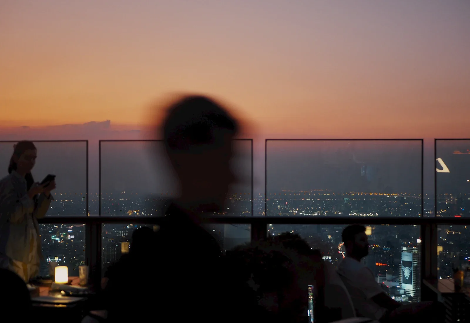 An evening terrace with a golden-hour view