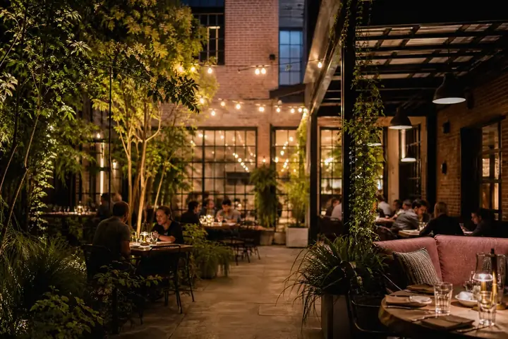 Contemporary courtyard dining for an Atlanta sugar date